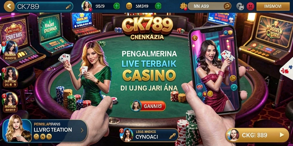 Tampilan gameplay CK789 yang mengasyikkan dengan dealer langsung dan suasana kasino.