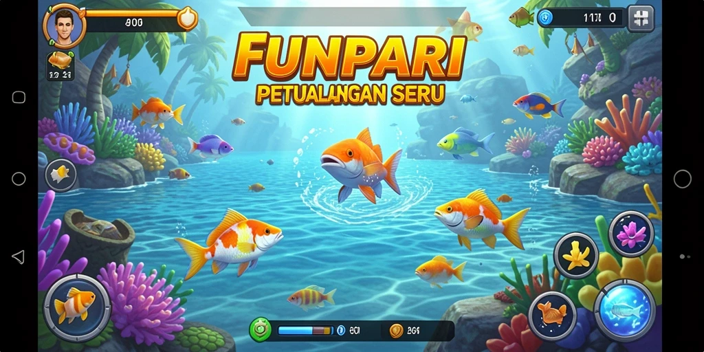 Screenshot menunjukkan aksi menembak ikan yang seru di FUNPARI.