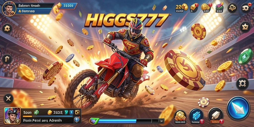 Gameplay HIGGS777 yang penuh aksi di lintasan balap.