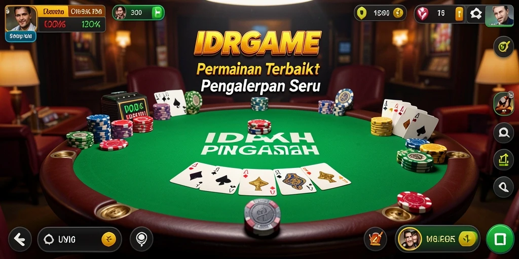 Gameplay poker menegangkan dalam IDRGAME dengan desain antarmuka yang modern.