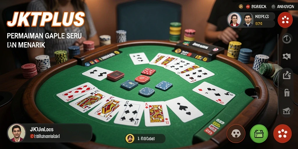 Screenshot gameplay seru dari JKTPLUS yang menunjukkan permainan Gaple.