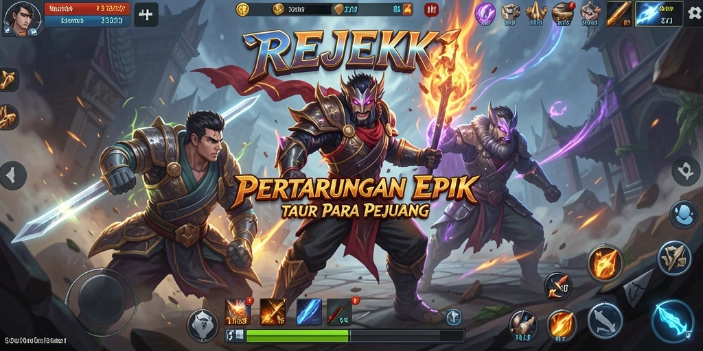 Tangkapan layar utama gameplay REJEKI menunjukkan aksi bertarung yang intens.