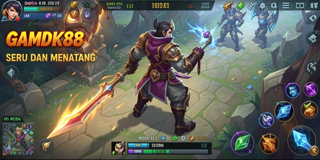 Screenshot gameplay ROKOK88 yang menampilkan aksi seru di arena MOBA.