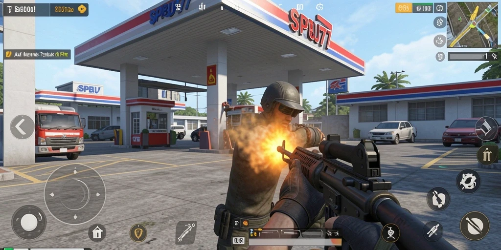 Tangkapan layar dari gameplay mendebarkan SPBU77.
