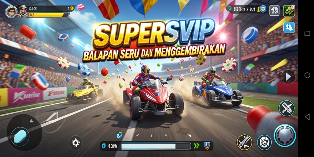 Tampilan gameplay balapan seru di SUPERSVIP.